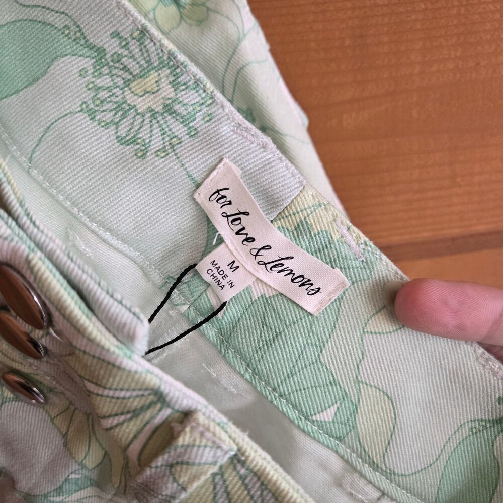 For Love & Lemons Peyton Skirt NWT M Mini Mint Green Floral Boho Pastel Prairie - Picture 3 of 5